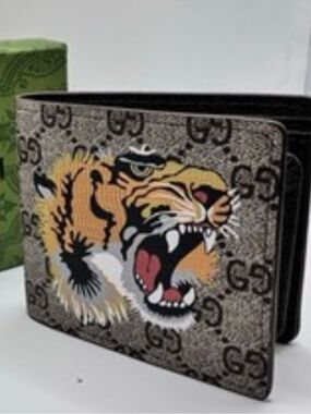 Gucci GG Supreme Tiger Print Bi-Fold Wallet - Brown, Black, Yellow